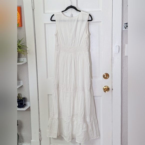 Magic White Eyelet Lace Button Front Midi Dress Sleeveless Boho Cottage Core - Picture 4 of 4